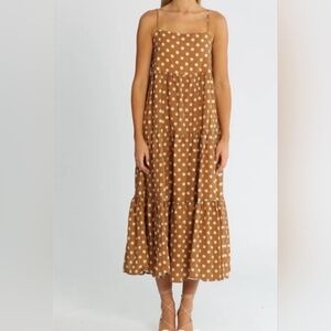 Anthropologie Charlie Holiday Linen Cotton Polka Dot Tiered Maxi Dress